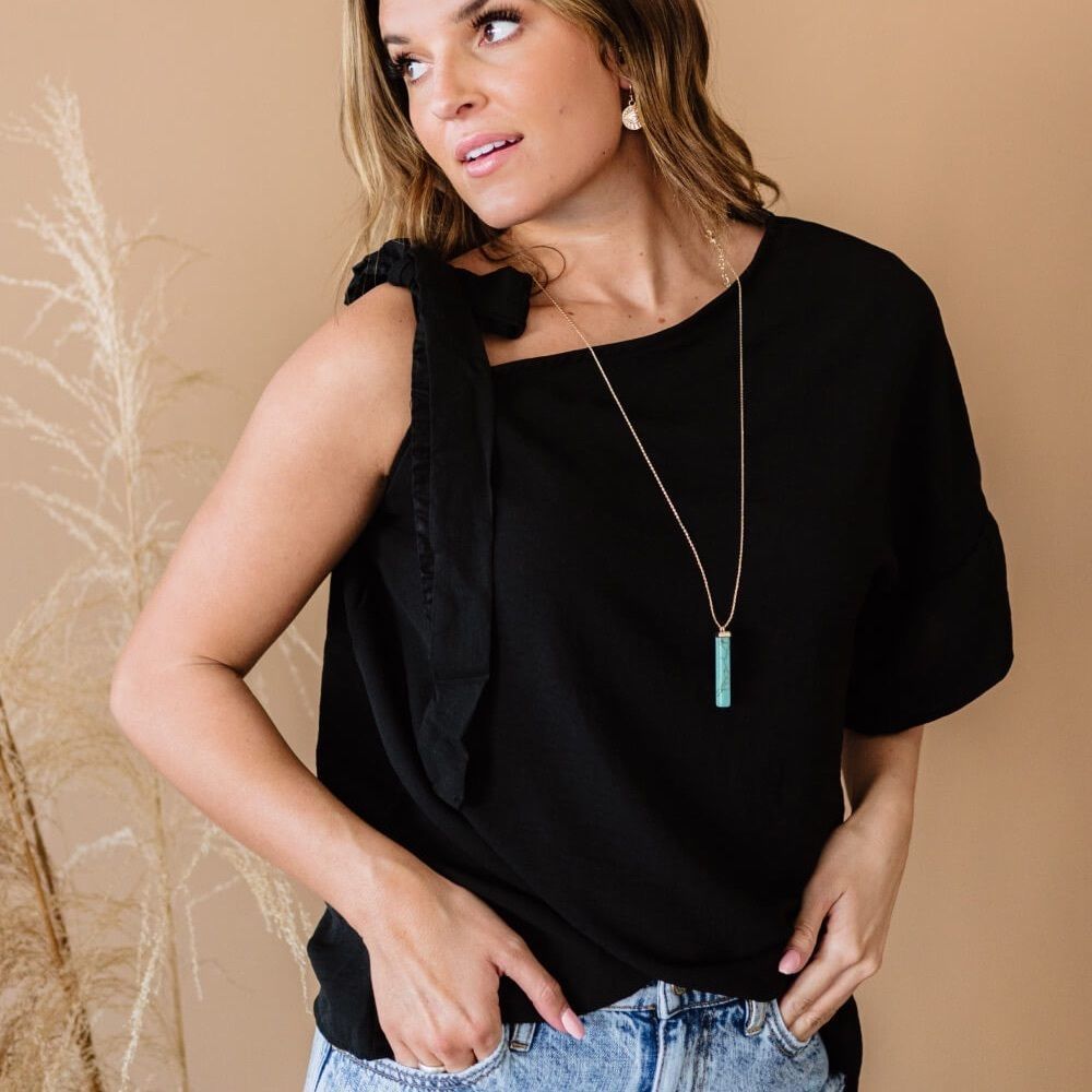 New!!💕 BiBi Knotty Asymmetrical Sleeve Blouse Black NWT
